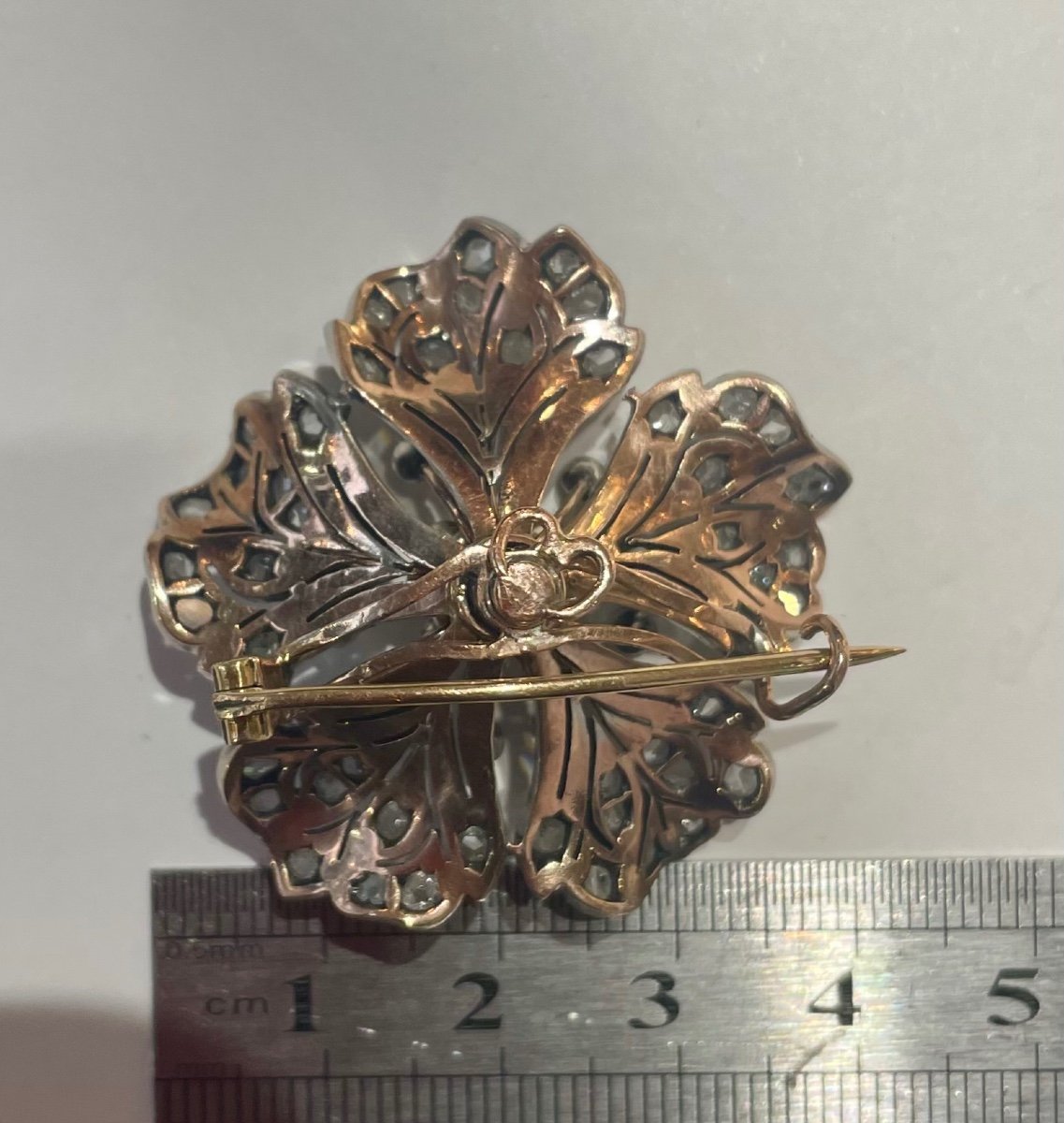 Broche Argent Or Diamants Taille Rose-photo-3