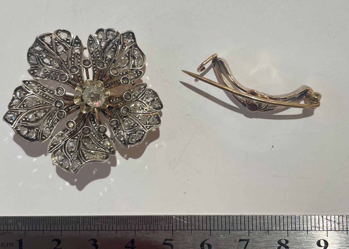 Broche Argent Or Diamants Taille Rose-photo-1