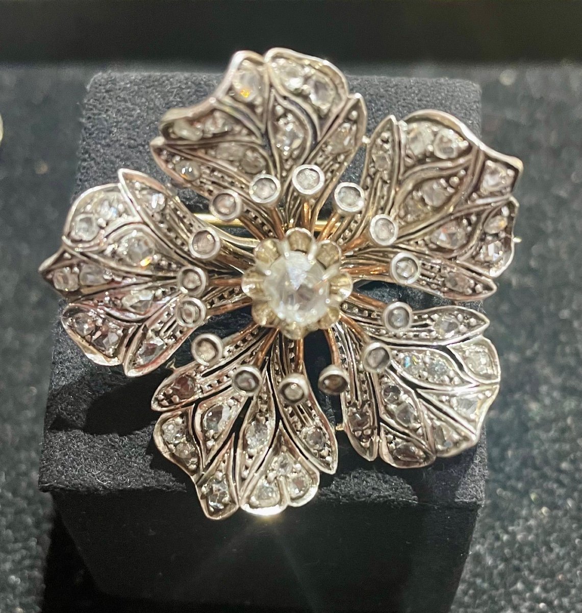 Broche Argent Or Diamants Taille Rose