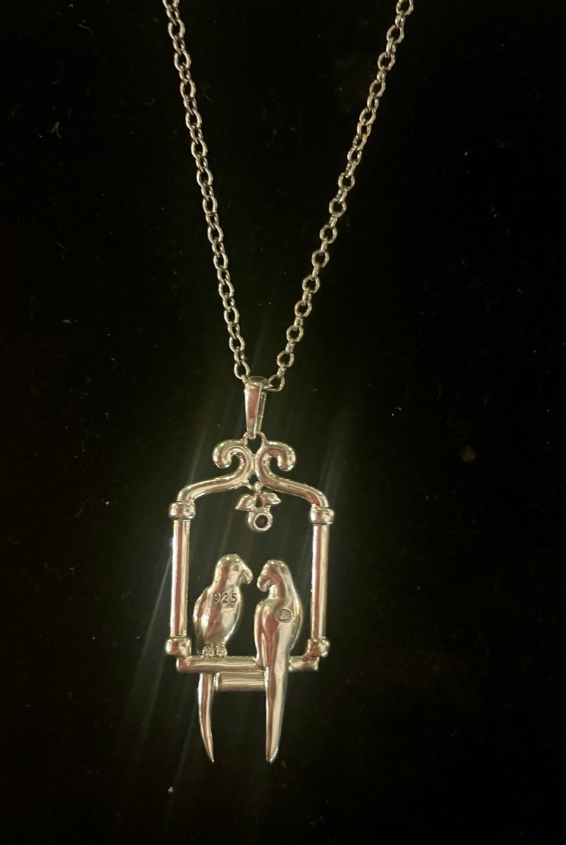 Pendentif Et Chaîne Argent, Marcassites , émail , Rubis-photo-3