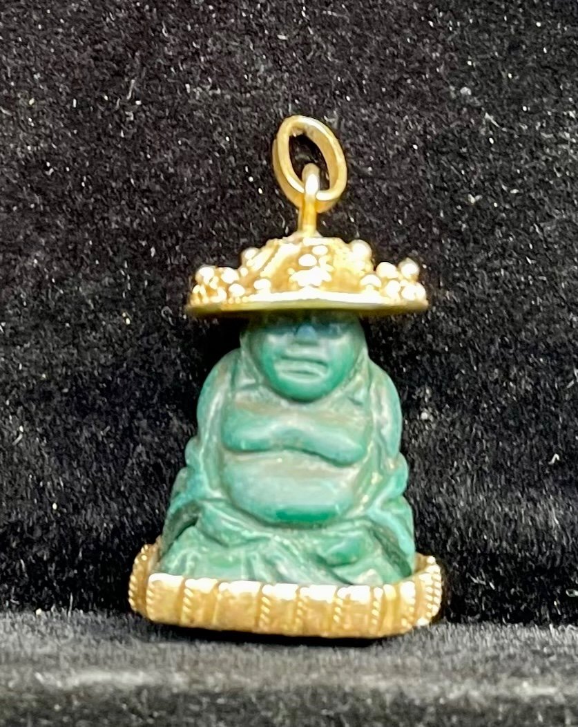 Gold Buddha Pendant (green Malachite Hard Stone?)-photo-3