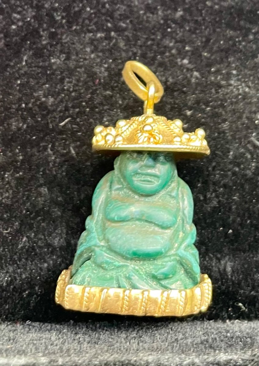 Gold Buddha Pendant (green Malachite Hard Stone?)-photo-1