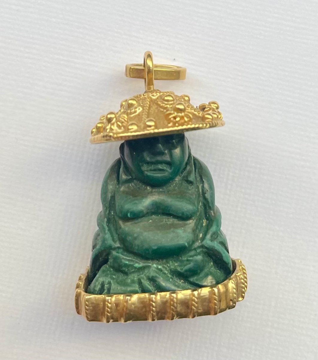 Gold Buddha Pendant (green Malachite Hard Stone?)-photo-5