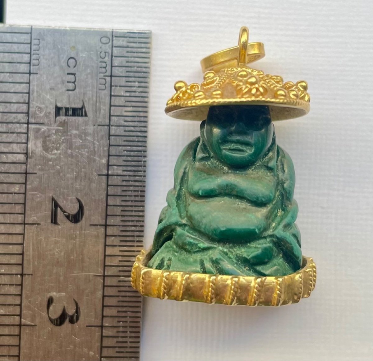 Gold Buddha Pendant (green Malachite Hard Stone?)-photo-2