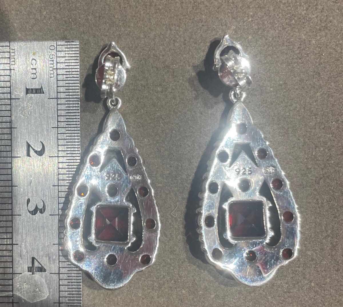 Boucles D’oreilles Argent Grenats -photo-4