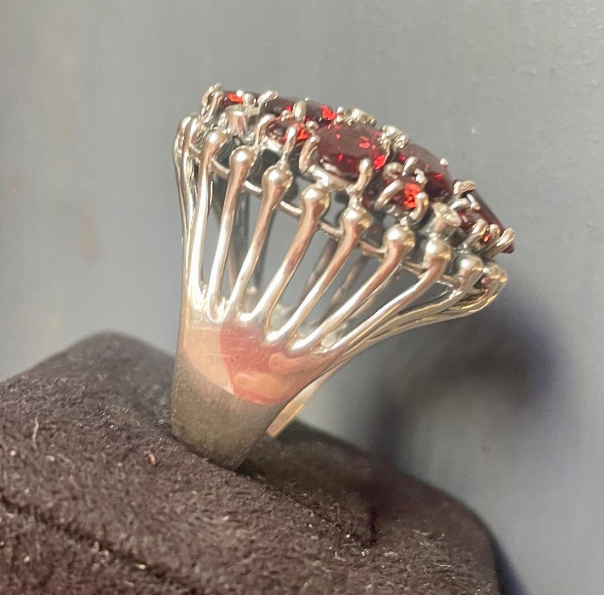 Silver Ring Set With Garnets And Zirconium-photo-2