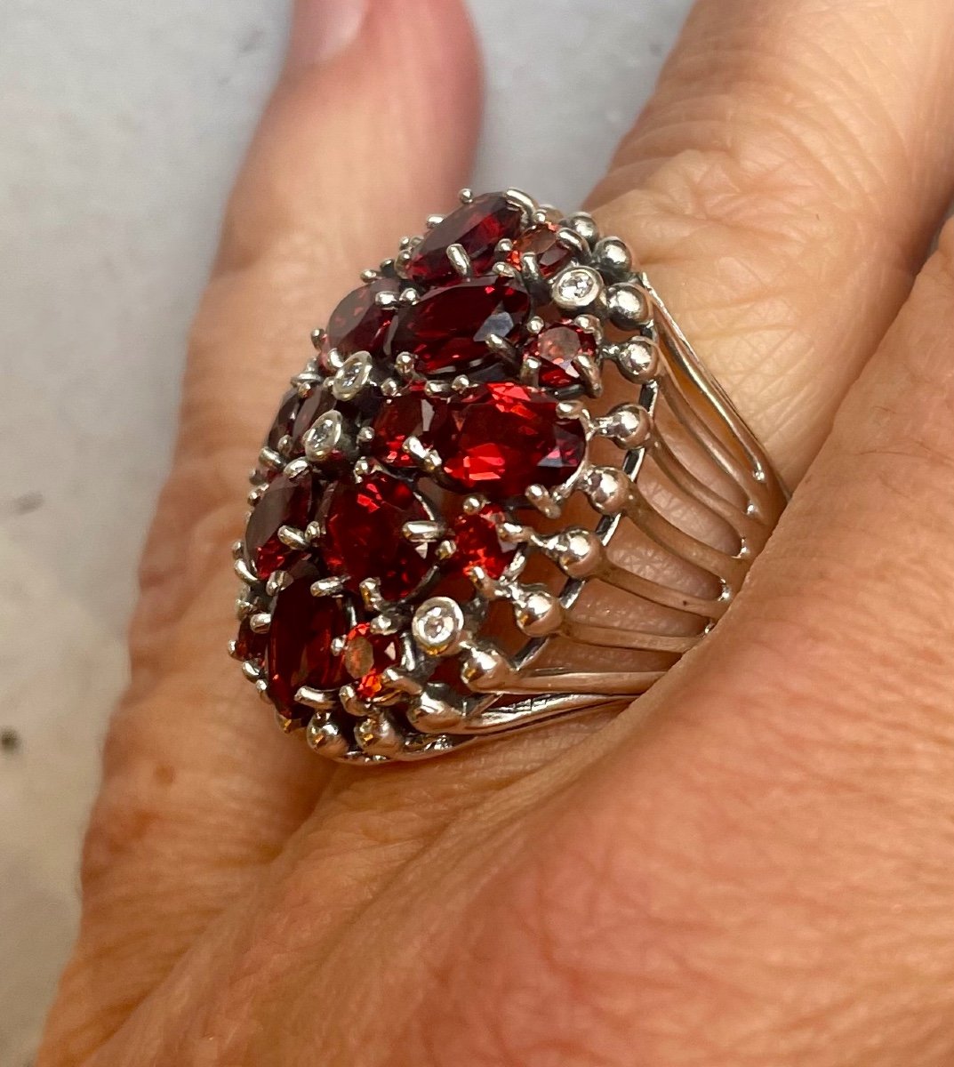 Silver Ring Set With Garnets And Zirconium-photo-2