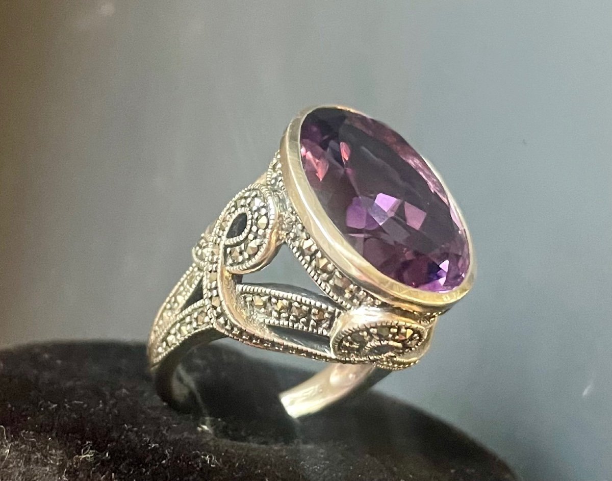 Bague Argent Améthyste Marcassites