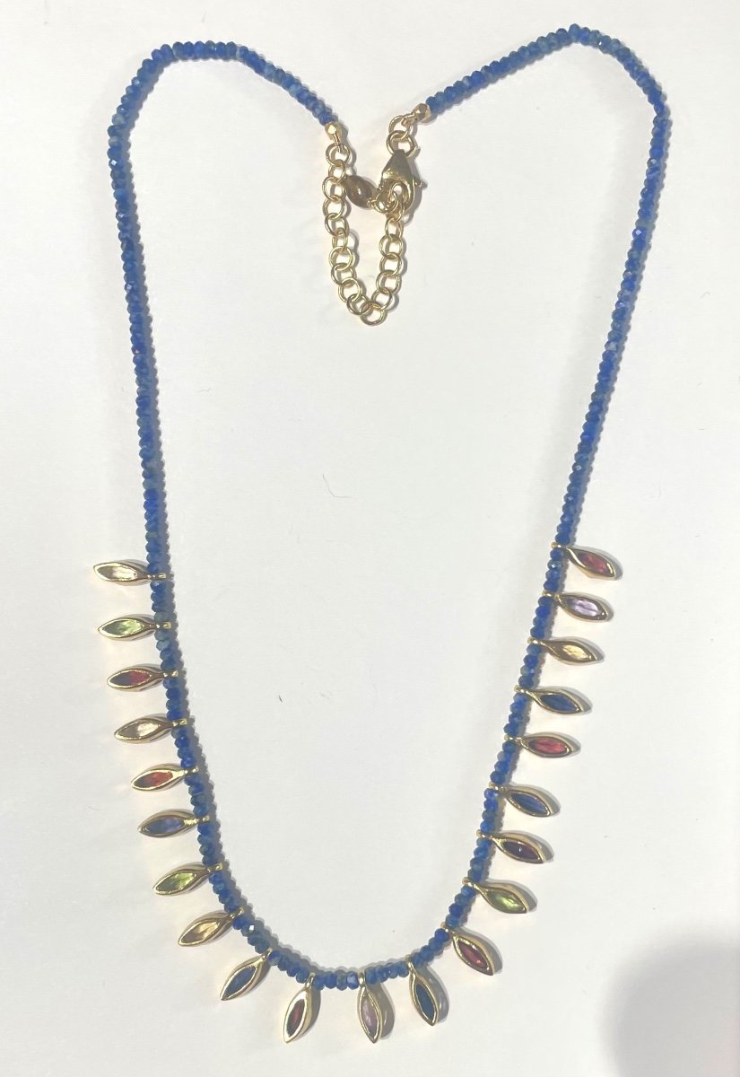 Collier Lapis Lazuli Vermeil Pierres Semi Precieuses-photo-3