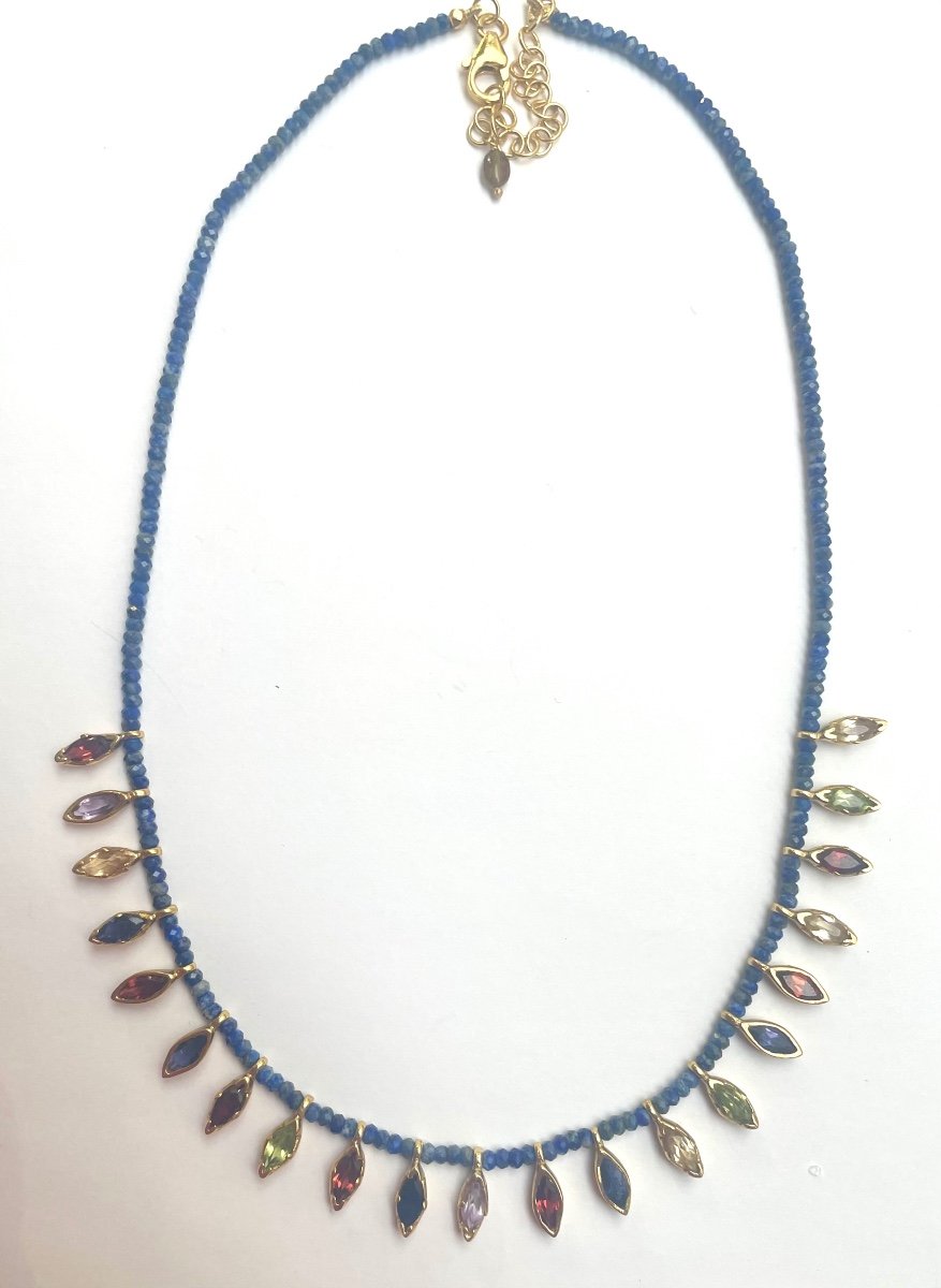 Collier Lapis Lazuli Vermeil Pierres Semi Precieuses-photo-7