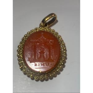 Pendentif Or  intaille Cornaline Gravée 