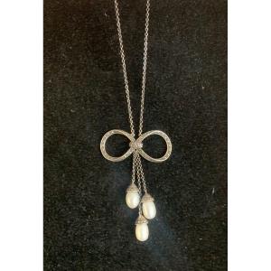 Collier Argent Marcassites Perles Cultures 