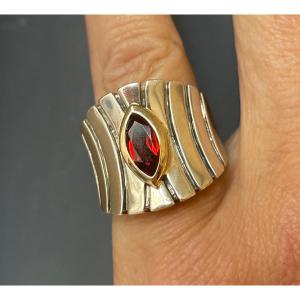 Silver, Gold And Garnet Ring 