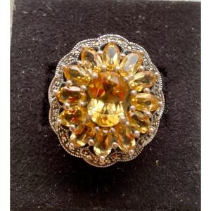 Citrine Marcasite Silver Ring