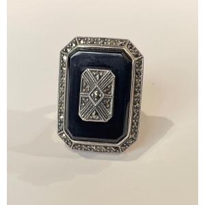 Bague Argent Onyx Marcassites 