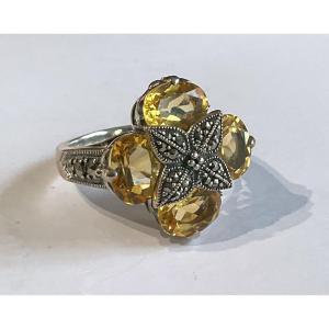 Bague Argent Citrines Marcassites