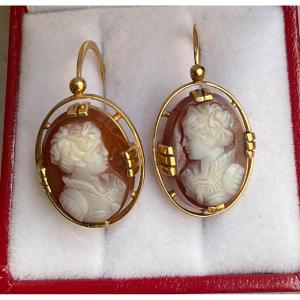 Boucles d’oreilles or camees agate 