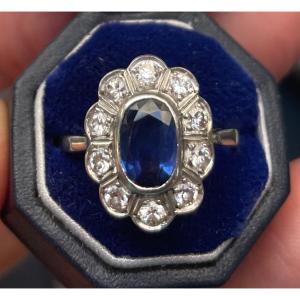 Gold Platinum Sapphire Diamond Ring 