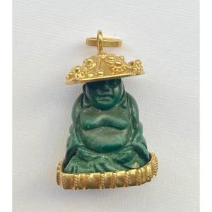 Pendentif Bouddha Or (pierre Dure Verte Malachite ?)