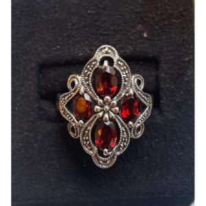 Silver Ring With Marcasite Garnets