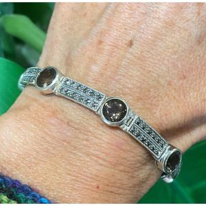 Silver Bracelet With Smoky Quartz And Marcasite