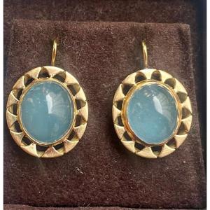 Pair Of 18ct Gold Chalcedony Ear Studs