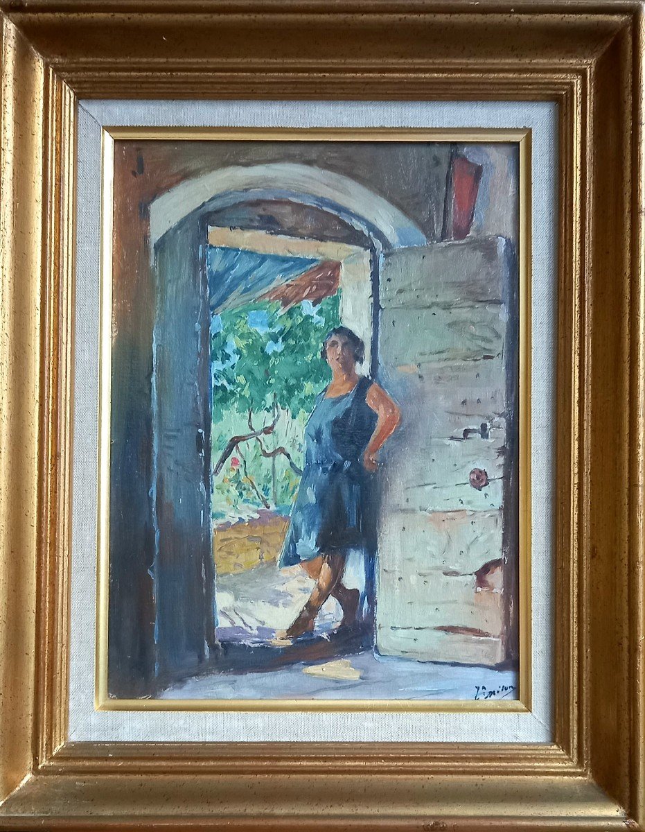  Woman In Front Of An Old Door     1929, Joseph Milon, Provençal School. -photo-3