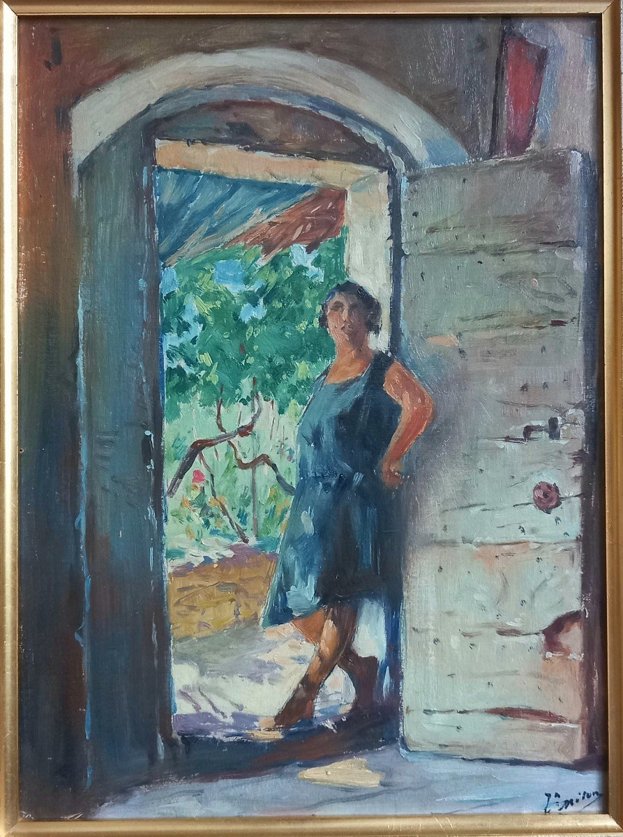  Woman In Front Of An Old Door     1929, Joseph Milon, Provençal School. -photo-4