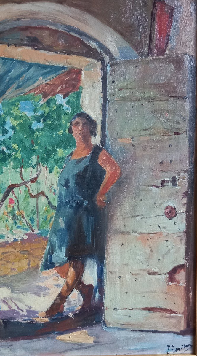  Woman In Front Of An Old Door     1929, Joseph Milon, Provençal School. -photo-2