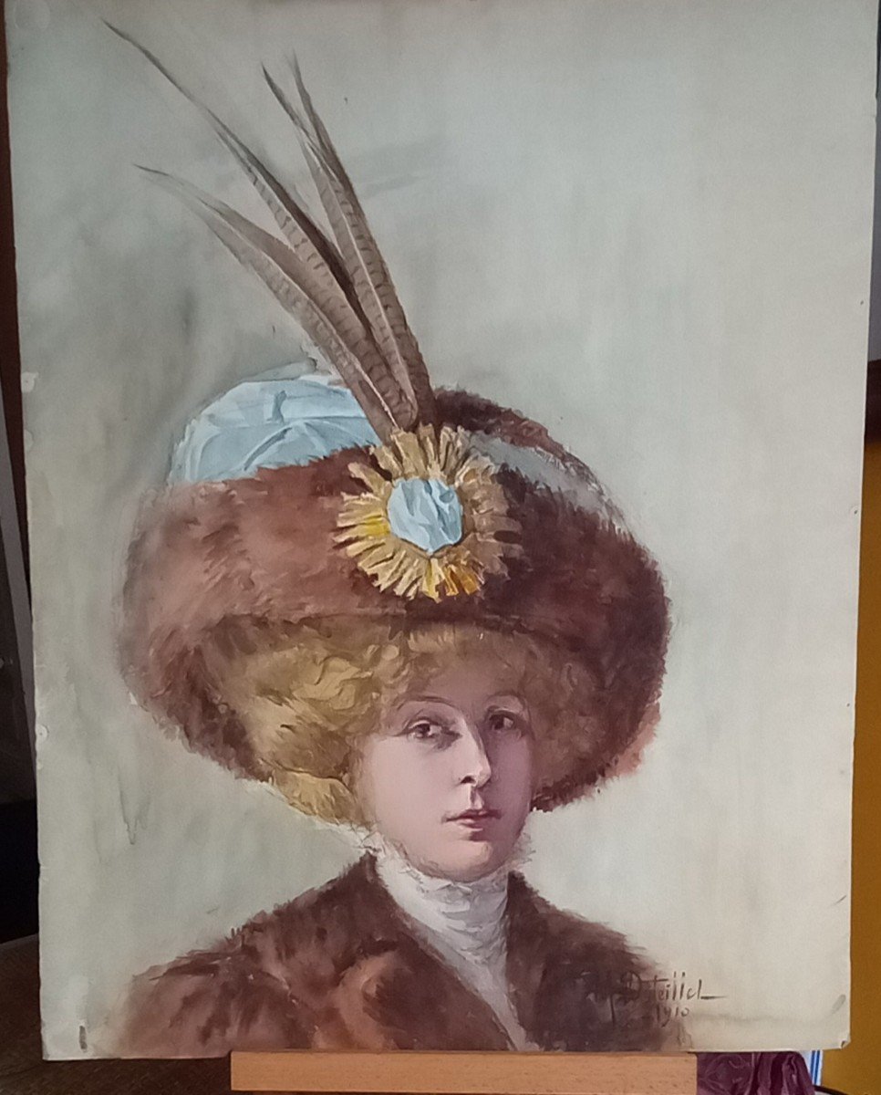 "woman With A Hat, From The Belle époque". Madeleine Duteillet. French School.-photo-2