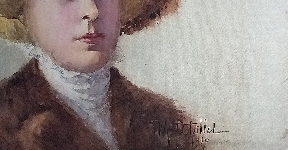 "woman With A Hat, From The Belle époque". Madeleine Duteillet. French School.-photo-3