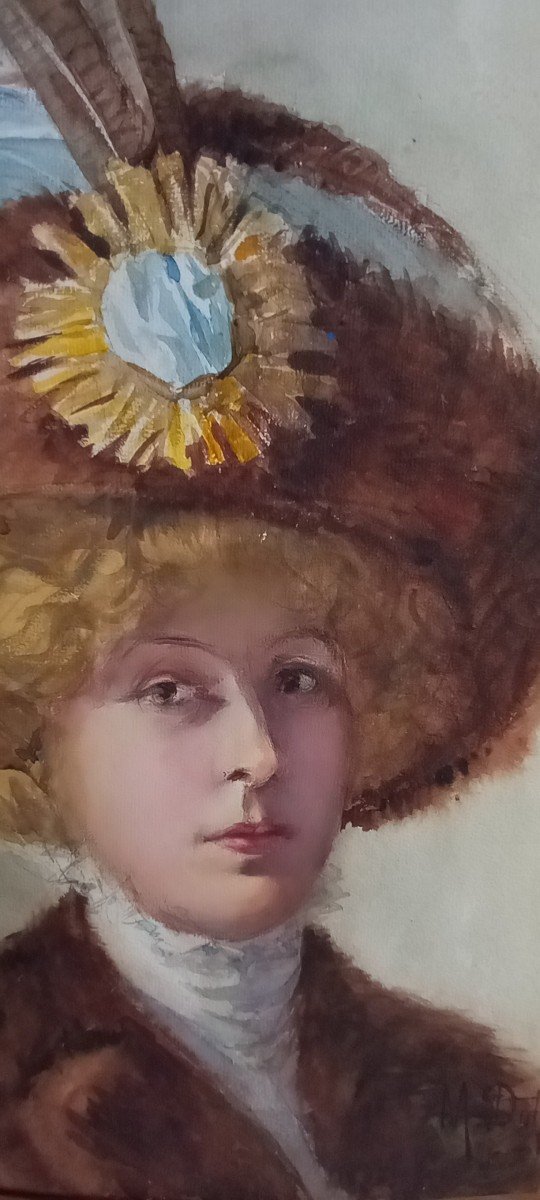 "woman With A Hat, From The Belle époque". Madeleine Duteillet. French School.-photo-4