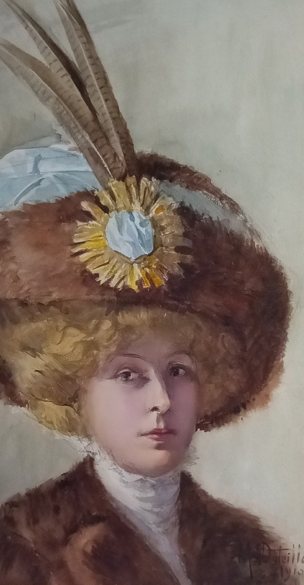 "woman With A Hat, From The Belle époque". Madeleine Duteillet. French School.-photo-2