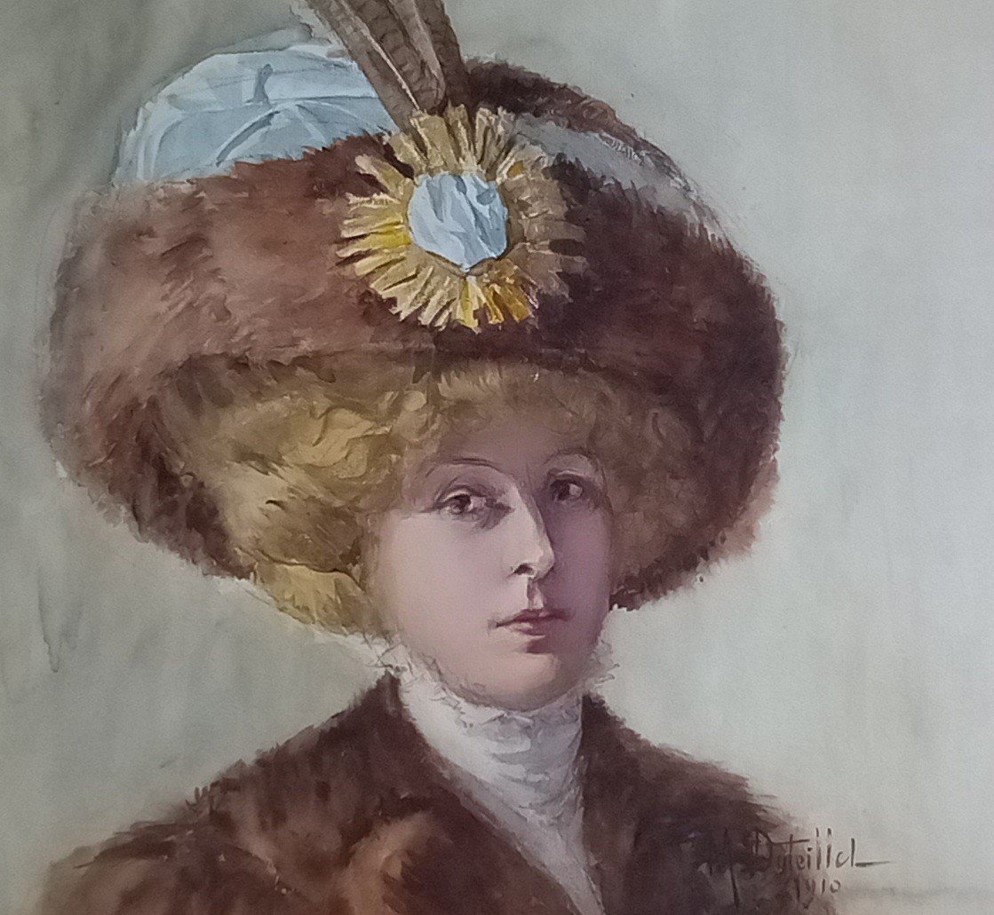 "woman With A Hat, From The Belle époque". Madeleine Duteillet. French School.-photo-3