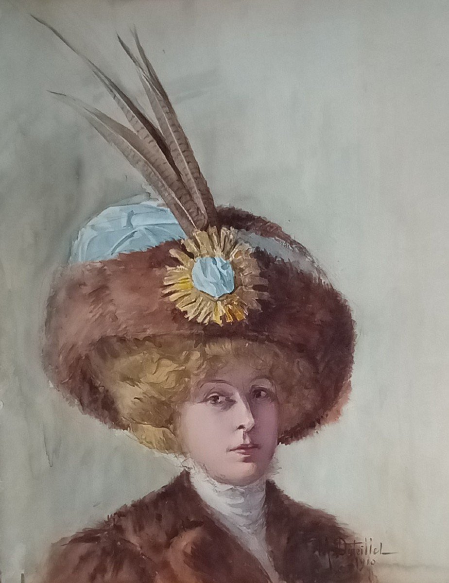 "woman With A Hat, From The Belle époque". Madeleine Duteillet. French School.-photo-4