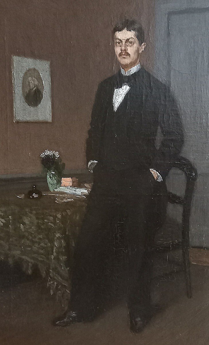 Portrait Of A Man In An Interior. Louis Alexandre Bouché. French School. -photo-1