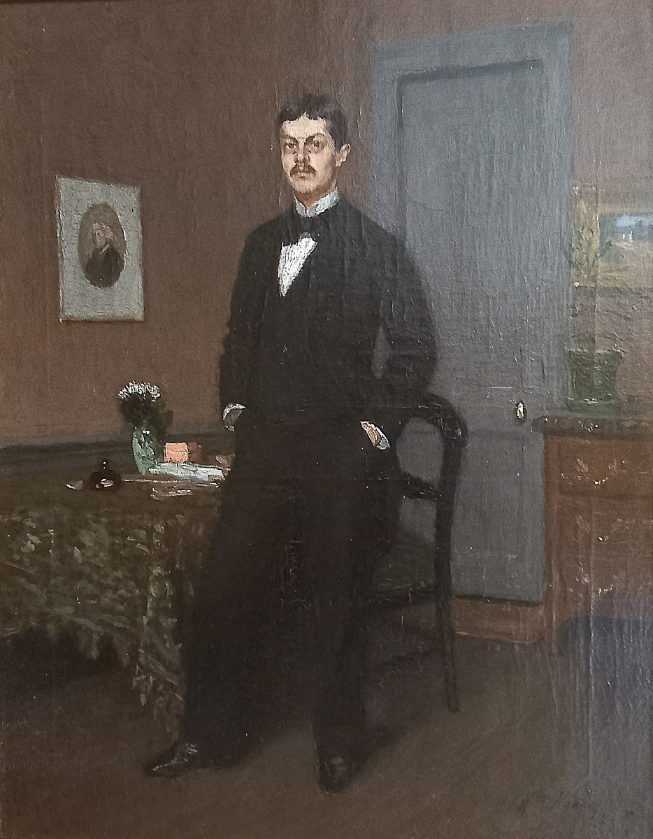 Portrait Of A Man In An Interior. Louis Alexandre Bouché. French School. 