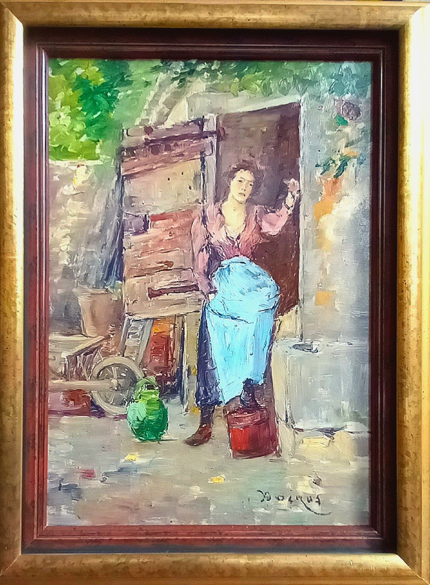 Woman In Front Of A Door. Edouard Ducros. Provençal School. -photo-2