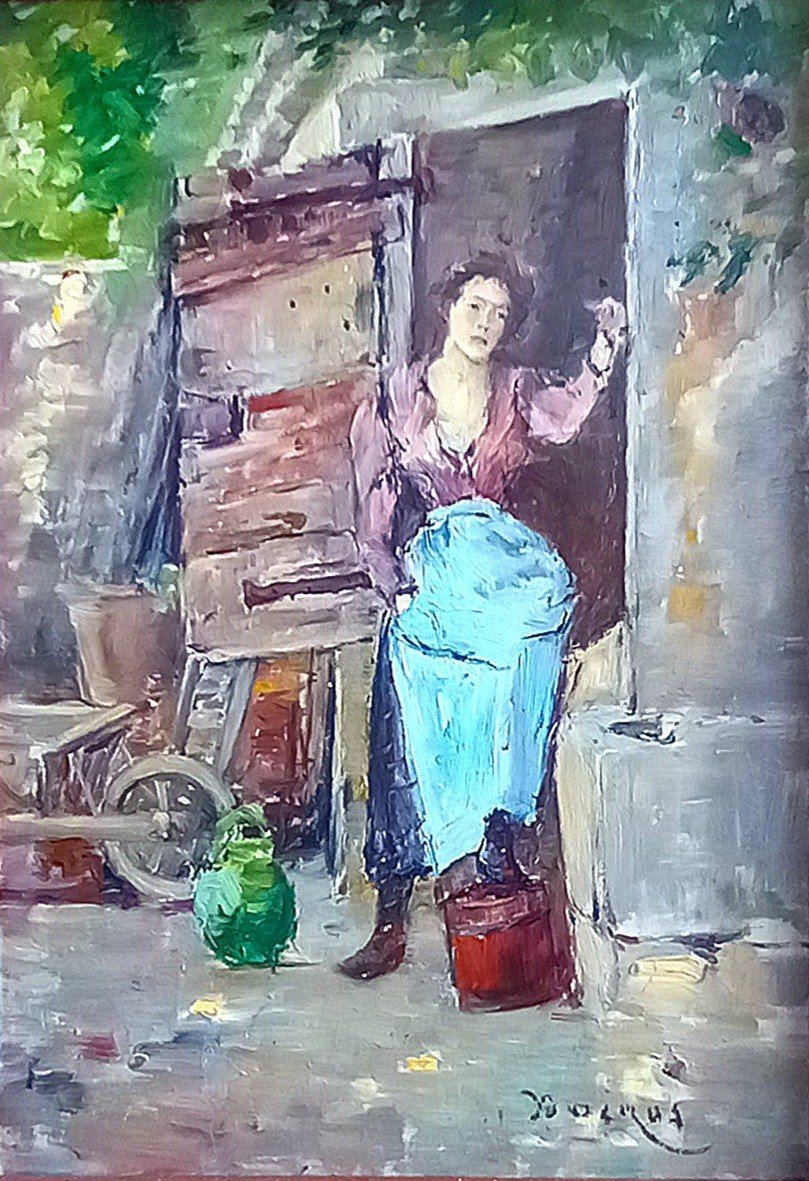 Woman In Front Of A Door. Edouard Ducros. Provençal School. 