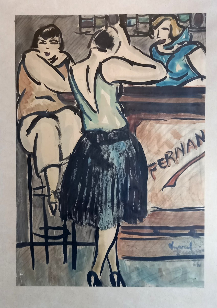 Filles De Joie Accoudées Au Bar, 1926. Marcel Prunier.