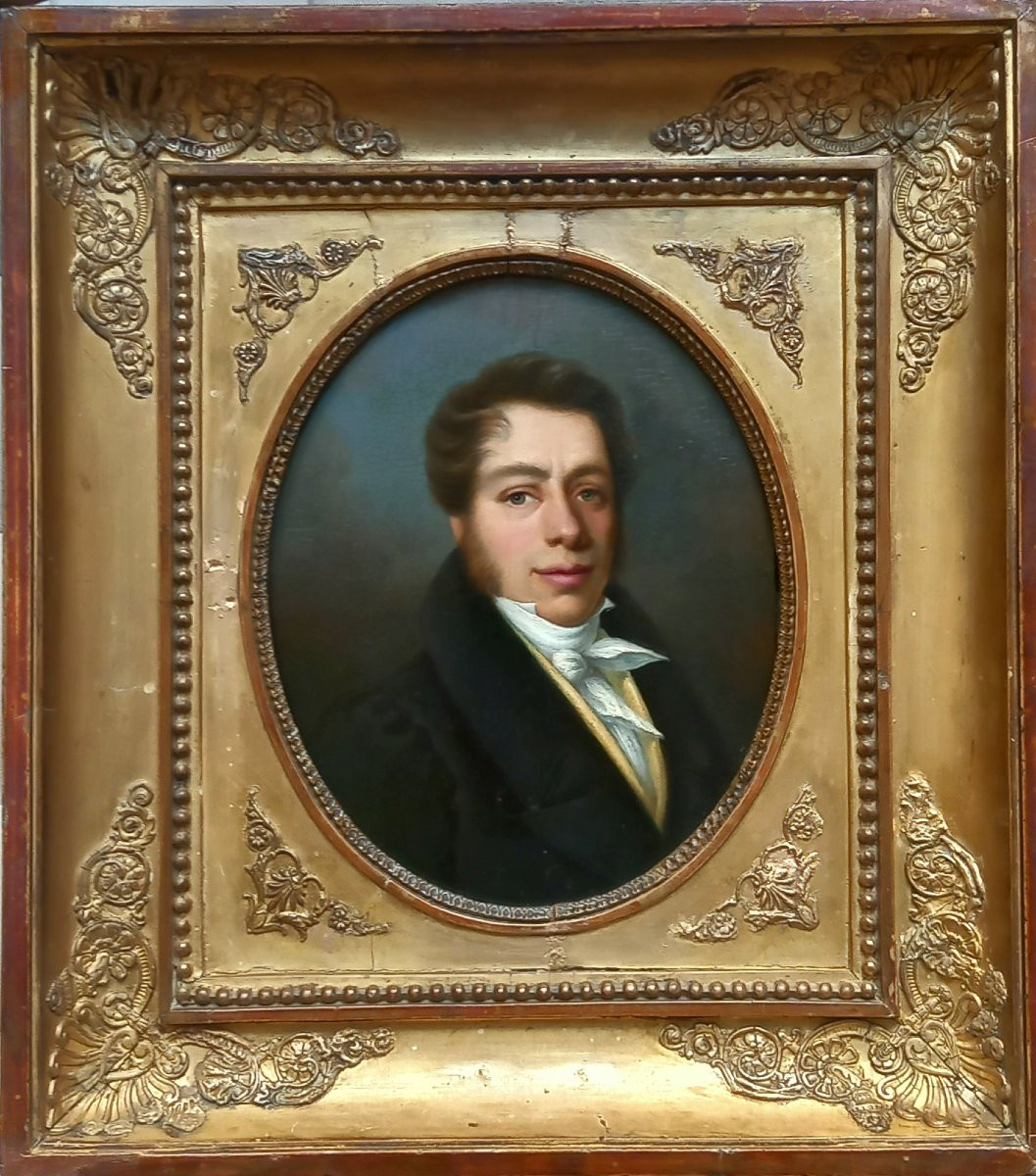 Portrait d'Un élégant Jeune Homme.  École française du XIX ème siècle. -photo-2