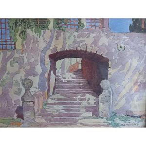 "l'entrée Du Château d'Aiguebelle" . Camille Coste- Linder, aquarelle, Aix en Provence 