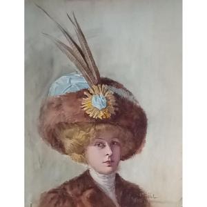 "Femme au Chapeau, de La Belle époque". Madeleine Duteillet. école Française.