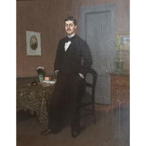 Portrait d'homme dans un intérieur. Louis Alexandre Bouché.  École Française. 