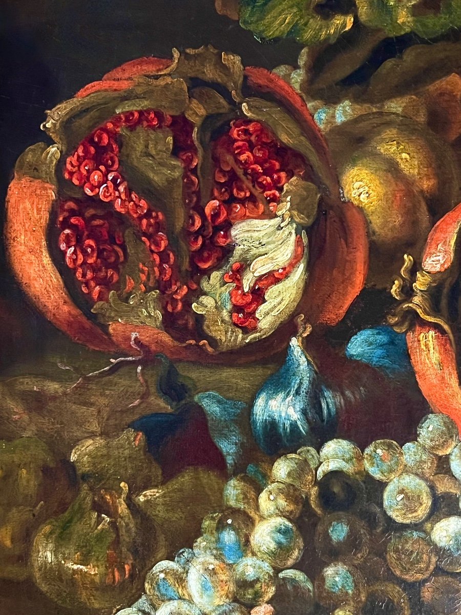 18th Century Roman Still Life Of Pomegranates, Grapes, Figs And A Lizard-photo-1