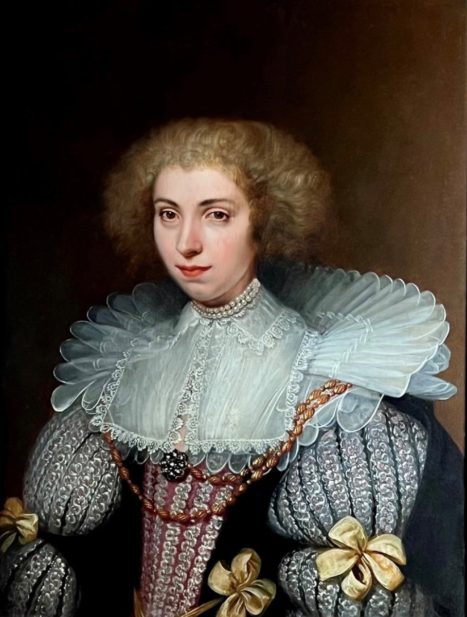 17th Century Dutch School Portrait Of Young Woman-photo-2