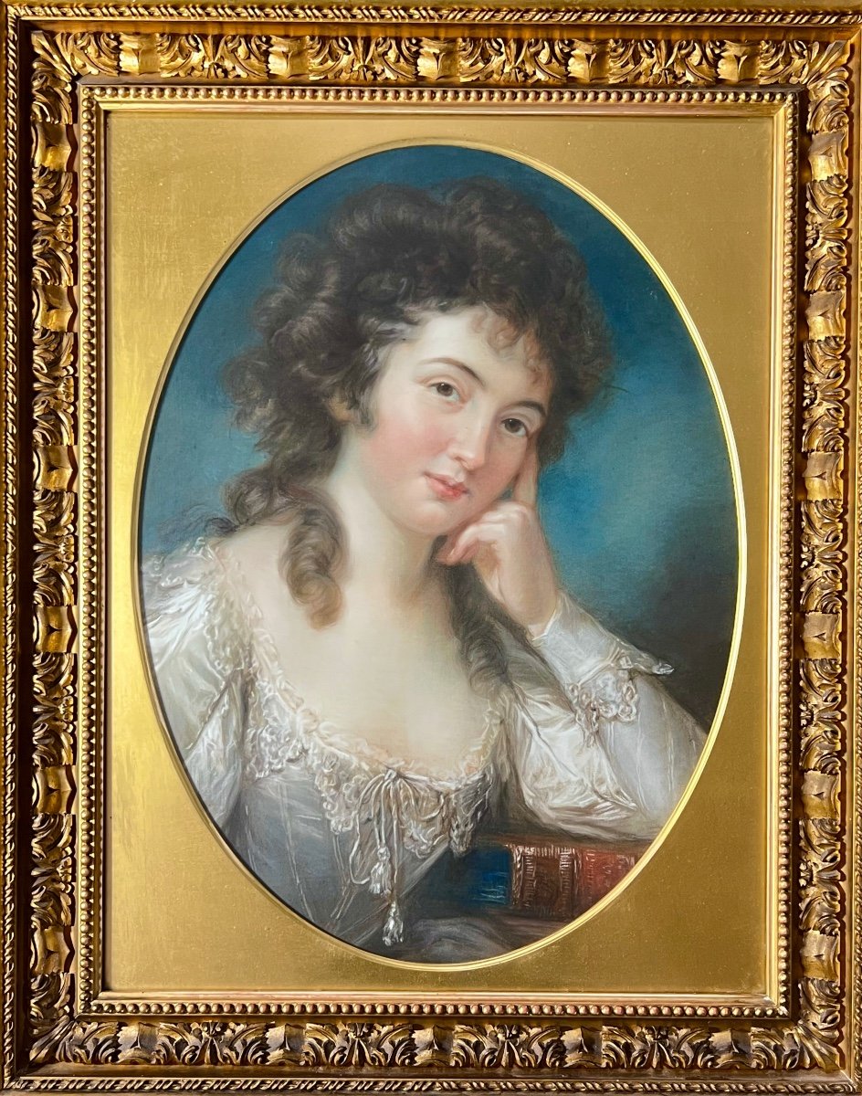 Pastel Portrait Of Miss Mary Linwood With A Book Entitled Da 'vinci On Painting'-photo-3