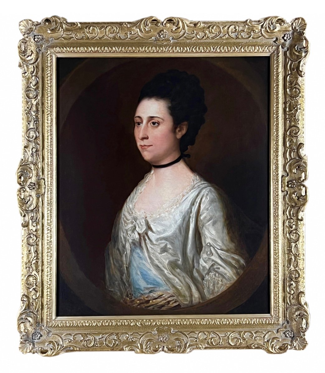 Oil On Canvas 18th Century Portrait Of Lady - Circle Of Thomas Beach (1739-1806)-photo-3