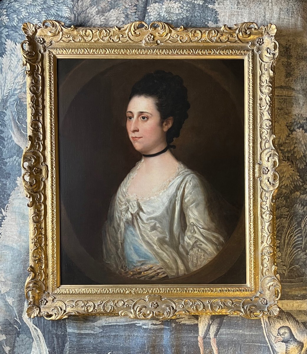 Oil On Canvas 18th Century Portrait Of Lady - Circle Of Thomas Beach (1739-1806)-photo-4