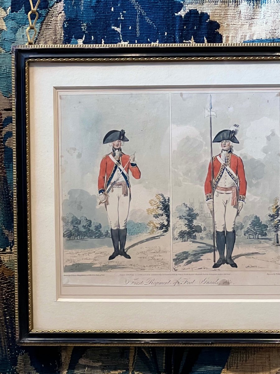 Set Of 18th Century Hand Colored Military Engravings Of The First Football Regiment-photo-4